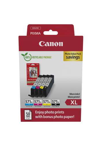 Canon Cli-571XL Inkjet Cartridges + 4x6 Photo Paper Glossy 50 Sheets - image 1
