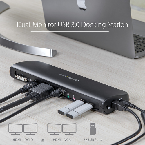 StarTech.com USB 3.0 Docking Station with HDMI and DVI/VGA - Dual Monitor - Universal Laptop Dock - Mac and Windows Compatible (USB3SDOCKHDV) USB Dockingstation – billede 8