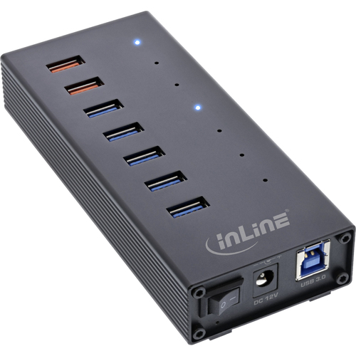 InLine USB 3.2 Gen.1 7 Port Hub Aluminium Case with 2.5A Power Supply, black