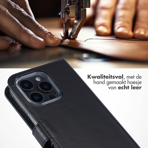 Selencia Echt Lederen Bookcase iPhone 16 Pro Max - Zwart, afbeelding 2