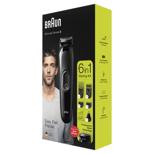 Braun 6-in-1 MGK3220 Men Beard Trimmer, Face, Ear & Nose Trimmer & Hair Clipper, Black