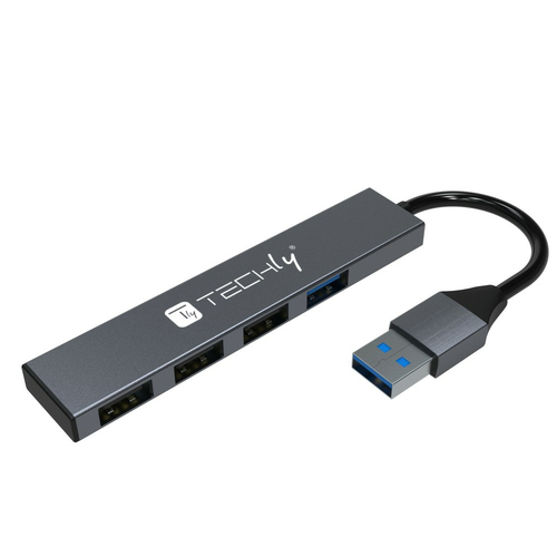 Techly IUSB32-HUB4A-3U2SL interface hub USB 3.2 Gen 1 (3.1 Gen 1) Type-A 5000 Mbit/s Grey