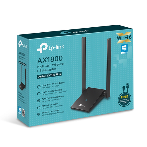 TP-Link AX1800 Wi-Fi 6 Dual Antennas High Gain Wireless USB 3.0 Adapter, Dual-Band, Auto Driver, MU-Mimo, Low- Latency, 1m Cable, Supports Windows 10/11, Highly Secure WPA3 (Archer TX20U Plus), Black, New - image 6