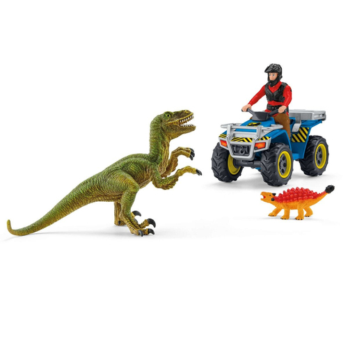 Schleich Dinosaurs - Vlucht op de quad voor Velociraptor speelfiguur, afbeelding 3