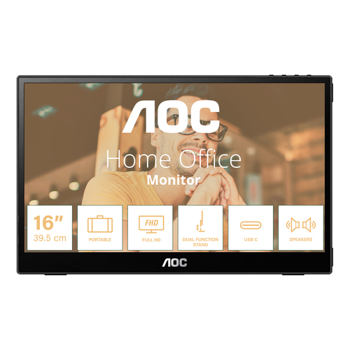 16T3E Monitor AOC 16T3E Monitor Portátil AOC Modelo 16T3E Led 15.6 Pulgadas FULL HD Tiempo De Respuesta 4ms