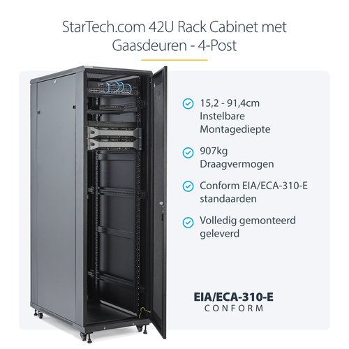 StarTech.com 42U Server Rack Cabinet - 4-Post Adjustable Depth (5.9" to 36.4") IT Network Equipment Rack Enclosure with Casters, afbeelding 8