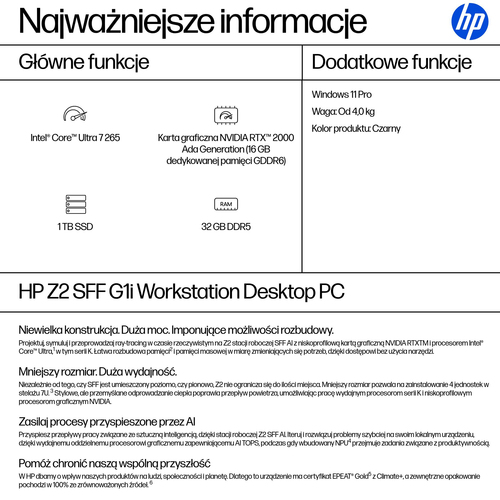 HP Inc. Stacja robocza Z2 SFF G1i U7-265 1TB/32GB/W11P      A40RVET