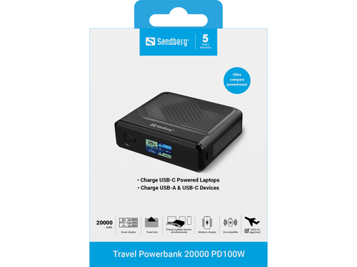 Sandberg 421-25 powerbank Lithium-Polymeer (LiPo) 20000 mAh Draadloos opladen Zwart, afbeelding 5