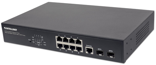 Intellinet 8-Port Gigabit Ethernet PoE+ Web-Managed Switch with 2 SFP Ports, IEEE 802.3at/af Power over Ethernet (PoE+/PoE) Compliant