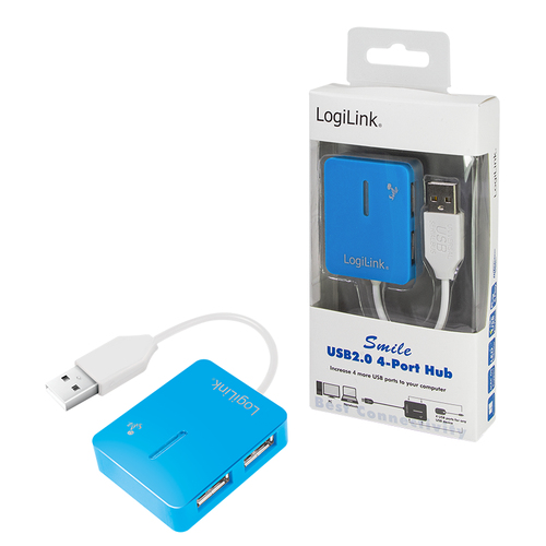 Logilink USB-HUB "Smile" 4-Port zonder Voeding blauw, afbeelding 6