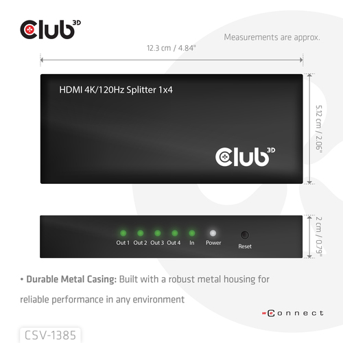 Club 3D HDMI Splitter 1x > 4x HDMI 4K 120Hz, afbeelding 3