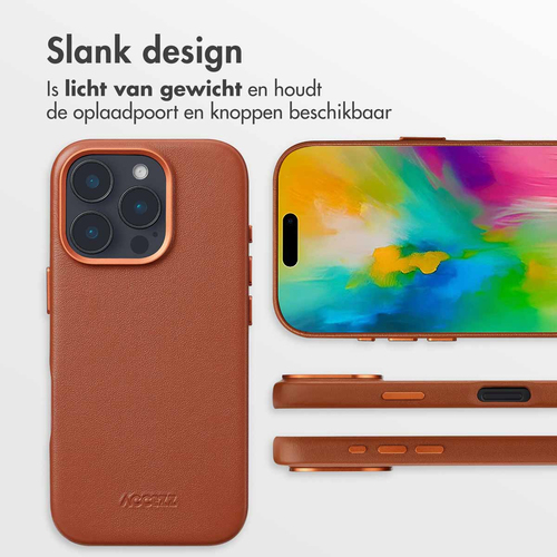 Accezz MagSafe Leather Backcover voor iPhone 16 Pro Telefoonhoesje Bruin, afbeelding 8