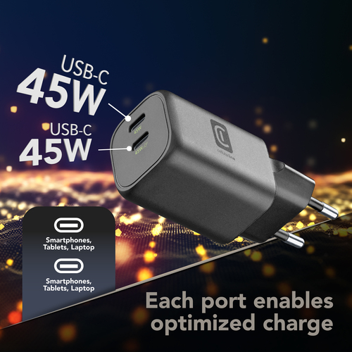Cellularline GAN+ 45 W CHARGER DUAL USB-C PORT BLACK – image 2