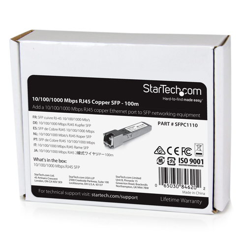 StarTech.com Cisco SFP-GE-T Compatible SFP Module - 1000BASE-T - Mbps SFP to RJ45 Cat6/Cat5e Transceiver - 100m SFP (mini-GBIC) transceiver modul – billede 5
