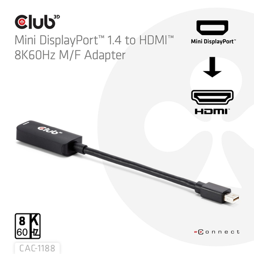 Club 3D Mini DisplayPort 1.4 naar HDMI 8K60Hz M/F Adapter, afbeelding 3