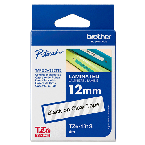 Brother TZE131S Black on Clear 4M x 12mm Gloss Tape - image 4