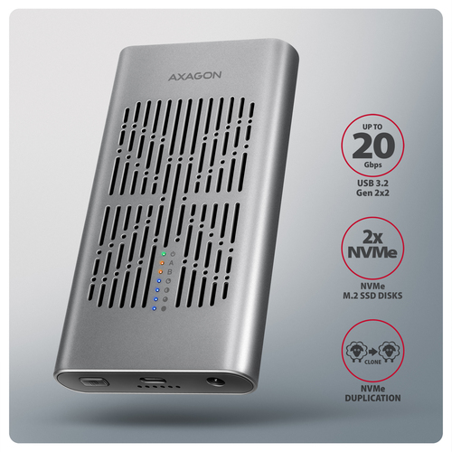 Axagon EEM2-20GD USB-C 20Gbps Dual M.2 NVMe SSD CLONE MASTER Enclosure – image 2