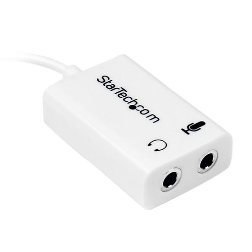 StarTech.com Adaptador de Auriculares con Micrófono Mini-Jack 3,5mm 4 pines a Conectores de Auriculares y de Micrófono - M a 2xH Blanco