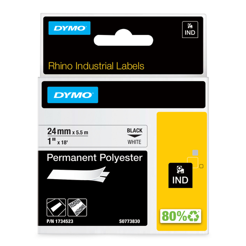 NEWELL-DYMO RHINO 1IN (24MM) WHITE PERMANENT POLY LABEL