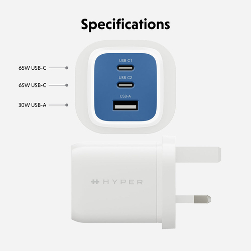 Targus HyperJuice Flex 65W GaN Laptop, Smartphone, Headset, Draagbare game console Blauw, Wit AC Binnen