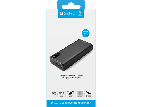 Sandberg Powerbank USB-C PD 20W 20000,, afbeelding 2