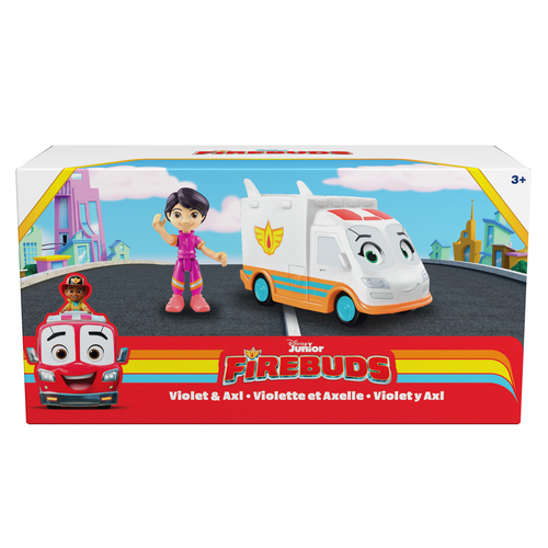 Disney Junior Firebuds, Violet and Axl, Action Figure and Ambulance Toy  with Interactive Eye Movement, Kids Toys for Boys and Girls Ages 3 and up