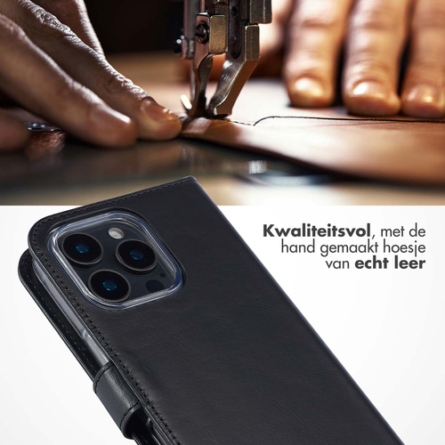 Selencia Echt Lederen Bookcase iPhone 16 Pro - Zwart, afbeelding 2