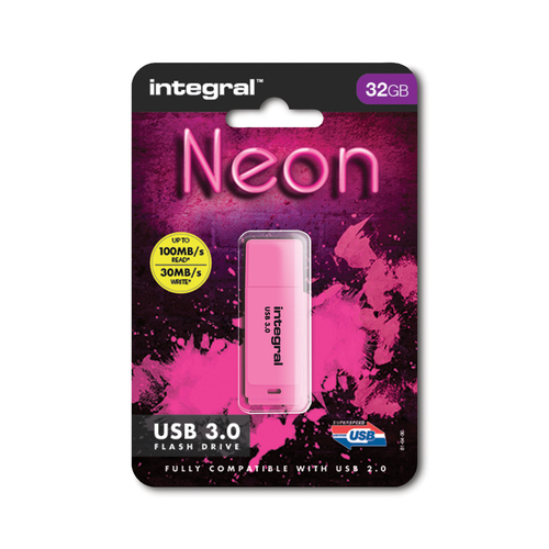 Integral 32GB USB3.0 DRIVE NEON PINK UP TO R-100 W-30 MBS – image 2