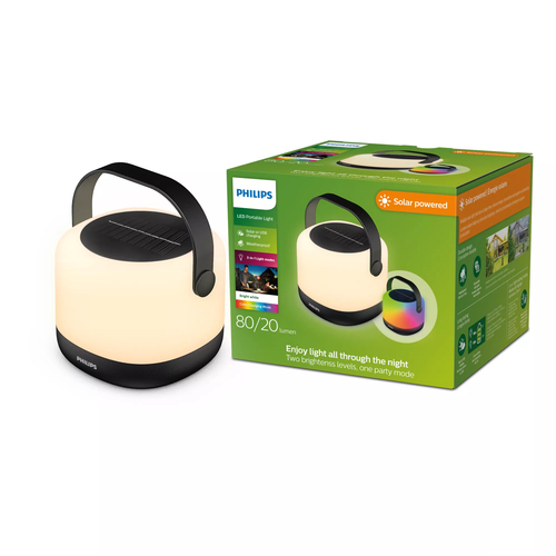 Philips LED 8720169296503 Alula SR PT 1.2W RGB30K BL Tafellamp op zonne-energie 1.2 W Warmwit, RGB Wit, Zwart – Foto 4 van 4