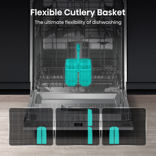 Hisense HV642E90UK Fully Integrated Full Size Dishwasher - Stainless Steel Control Panel with Fixed Door Hinge Kit - E Rated, Stainless Steel - image 5