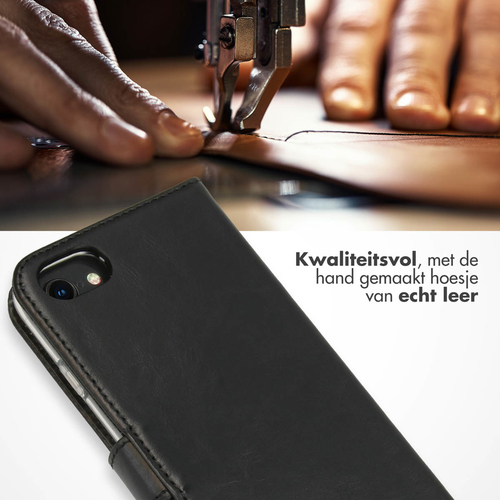 Selencia Echt Lederen Bookcase iPhone SE (2022 / 2020) / 8 / 7 / 6(s) - Zwart, afbeelding 2