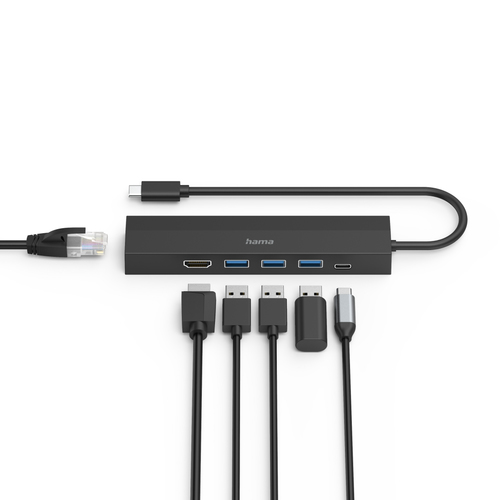 Hama USB-C Hub Multiport 6 Ports 3 x USB-A USB-C HDMI LAN/Ethernet USB Hub Zwart, afbeelding 3