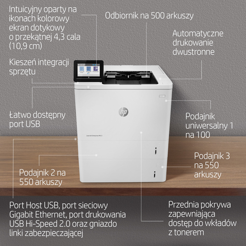 Drukarka laserowa HP LaserJet Enterprise M612dn | Dupleks | Mono | USB | LAN |