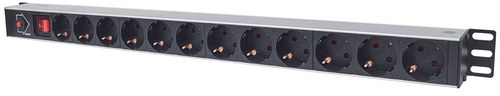 Intellinet Vertical Rackmount 12-Way Power Strip - German Type, With On/Off and Overload Protection, 1.6m Power Cord (Euro 2-pin plug) Stikdåse 12-stik 16A Sort 1.6m