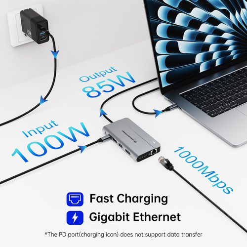 Conceptronic DONN34G 10-in-1 USB 3.2 Gen 2 MST Docking Station, 4K60Hz HDMI, 8K30Hz DisplayPort, GbE, USB-C 10Gbps x 3, USB-A 480Mbps x 2, Audio – image 9