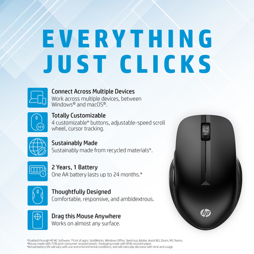 HP 3B4Q2AA#Abb Wireless Mouse Black Optical 4000dpi 2 Buttons Blue... - image 8