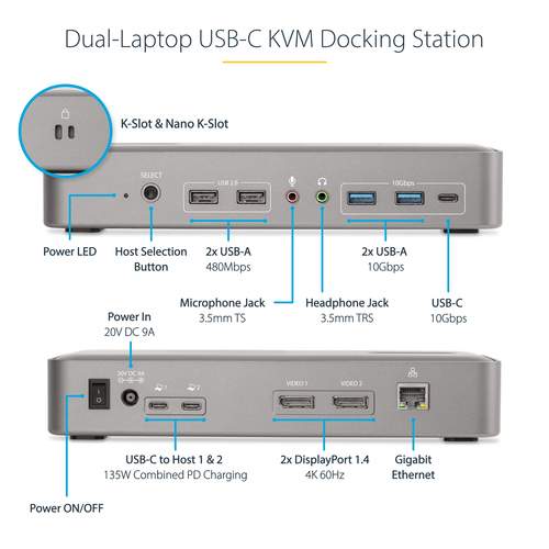 StarTech.com Dual-Laptop USB-C KVM Docking Station, Dual Monitor 4K – image 8