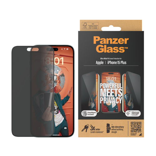 PanzerGlass Ultra-Wide Fit Apple iPhone 15 Plus Privacy Screenprotector Glas, afbeelding 2