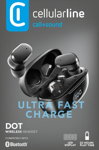 Cellularline DOT Wireless earphones with charging case with LED display.