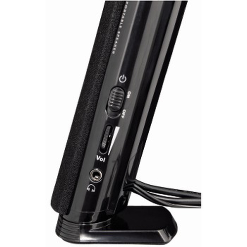 Hama | Altavoz estéreo con conexión USB A y Jack de 3,5mm, control de volumen integrado, color negro.