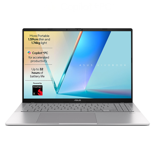 ASUS Vivobook S16 S3607QA-PL004W Copilot+ PC Snapdragon X1-26-100 Ноутбук 40,6 cm (16") WUXGA 16 GB LPDDR5x-SDRAM 512 GB Твердотельный накопитель (SSD) Wi-Fi 6E (802.11ax) Windows 11 Home Серебристый