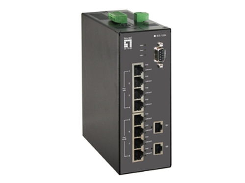 LevelOne 4 x 802.3af PoE + 4 x 802.3at PoE + 2 GE TX Managed Switch -40 ~ 75C, DIN-rail