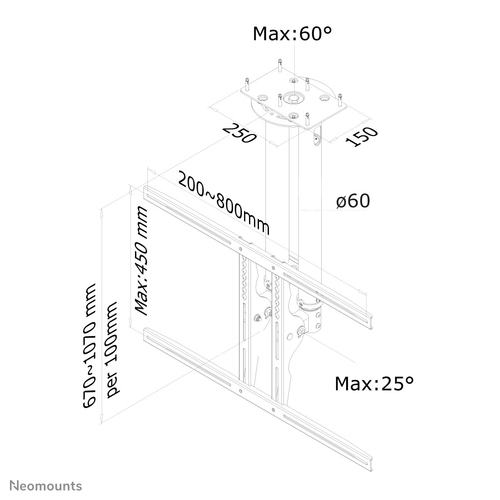 Neomounts LCD Decken Aufhngung Silber op fr Vesa 800450 - Max 50 kg - recommended for 75 – Foto 4 von 4