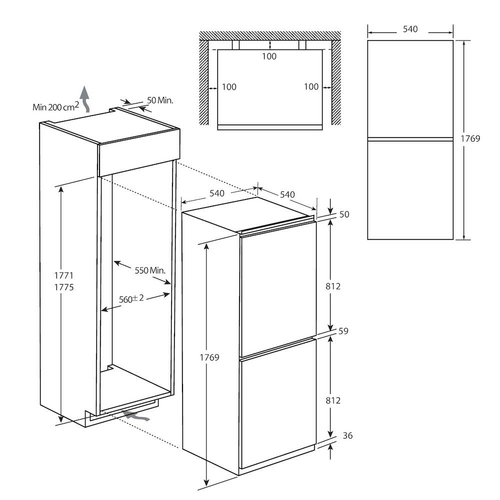 Candy CB50S518EK 177cm 50/50 Integrated Fridge Freezer with Sliding Door Hinge - White - E Rated, White - image 8