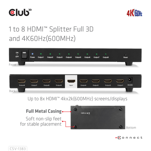 Club 3D 1 to 8 HDMI Splitter Full 3D and 4K60Hz (600MHz), afbeelding 9