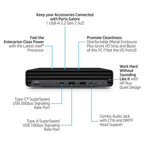 HP Elite 800 G9 Intel Core i5-12500T 8GB RAM 256GB SSD Windows 11 Pro Mini Desktop PC - image 3
