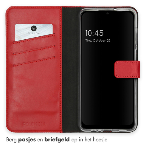 Selencia Echt Lederen Bookcase Samsung Galaxy A12 - Rood, afbeelding 3