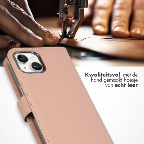 Selencia Echt Lederen Bookcase iPhone 15 - Dusty Pink, afbeelding 2