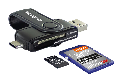 Integral USB 3.0 CARD READER TYPE A & TYPE C DUAL SLOT SD MICRO SD ETAIL