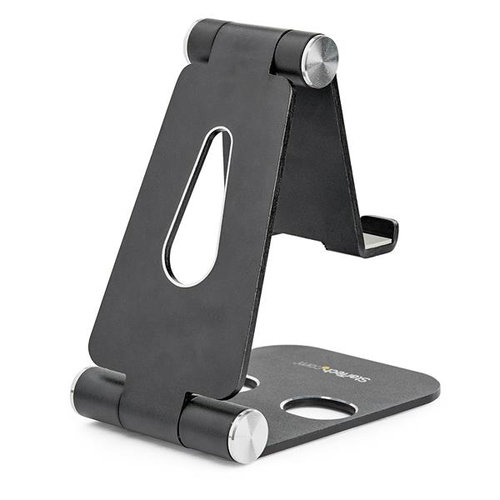 Startech Phone and Tablet Stand, Foldable Universal Mobile Device Holder for Smartphones & Tablets, Adjustable Multi-Angle Viewing Ergonomic Cell Phone Stand for Desk, Portable, Black - Foldable Phone Holder (USPTLSTNDB) Skrivebordsstander Sort P/N DK30C – billede 2
